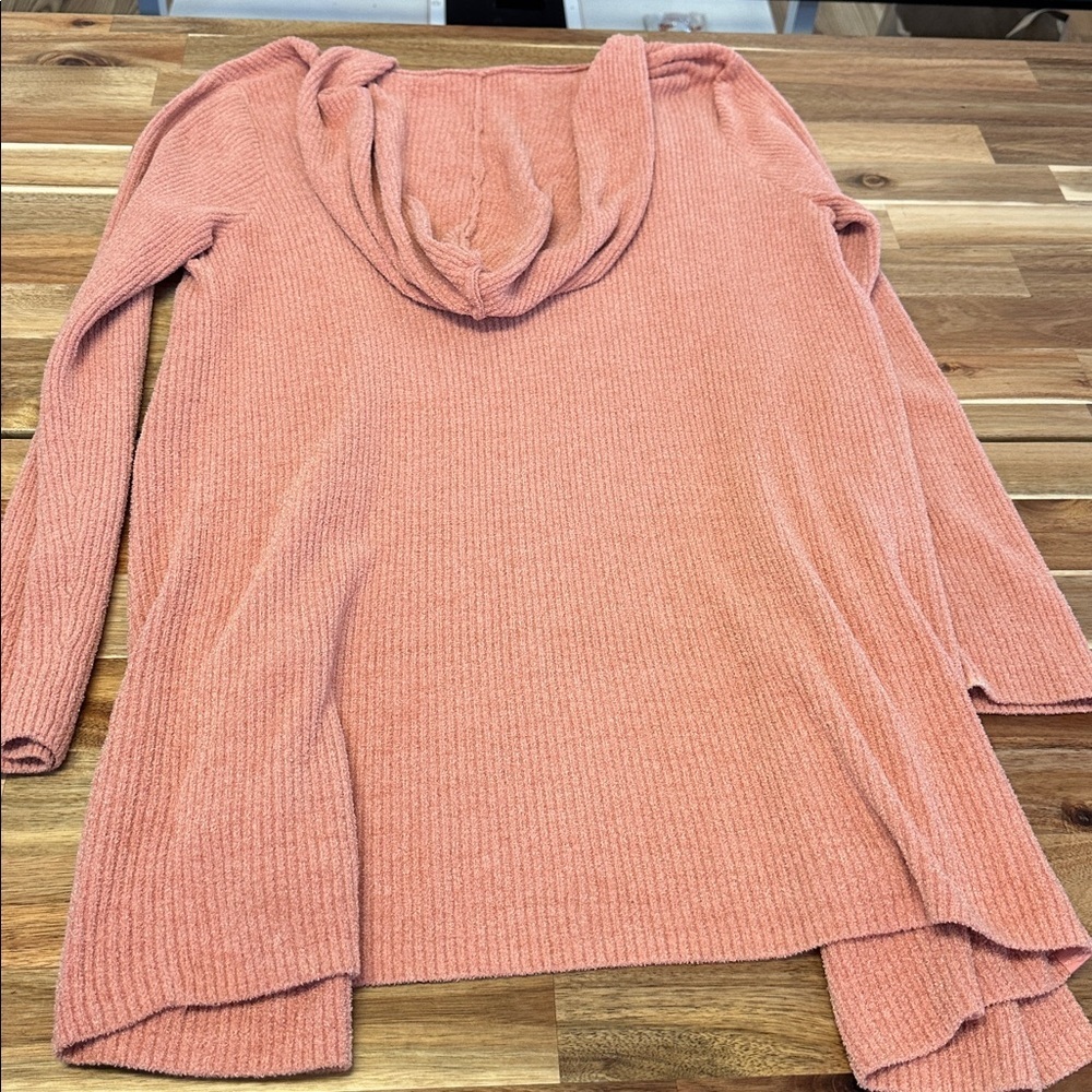 Barefoot Dreams Open Front draped Cardigan w hood, Dark Peach color Womens Med - Picture 5 of 5